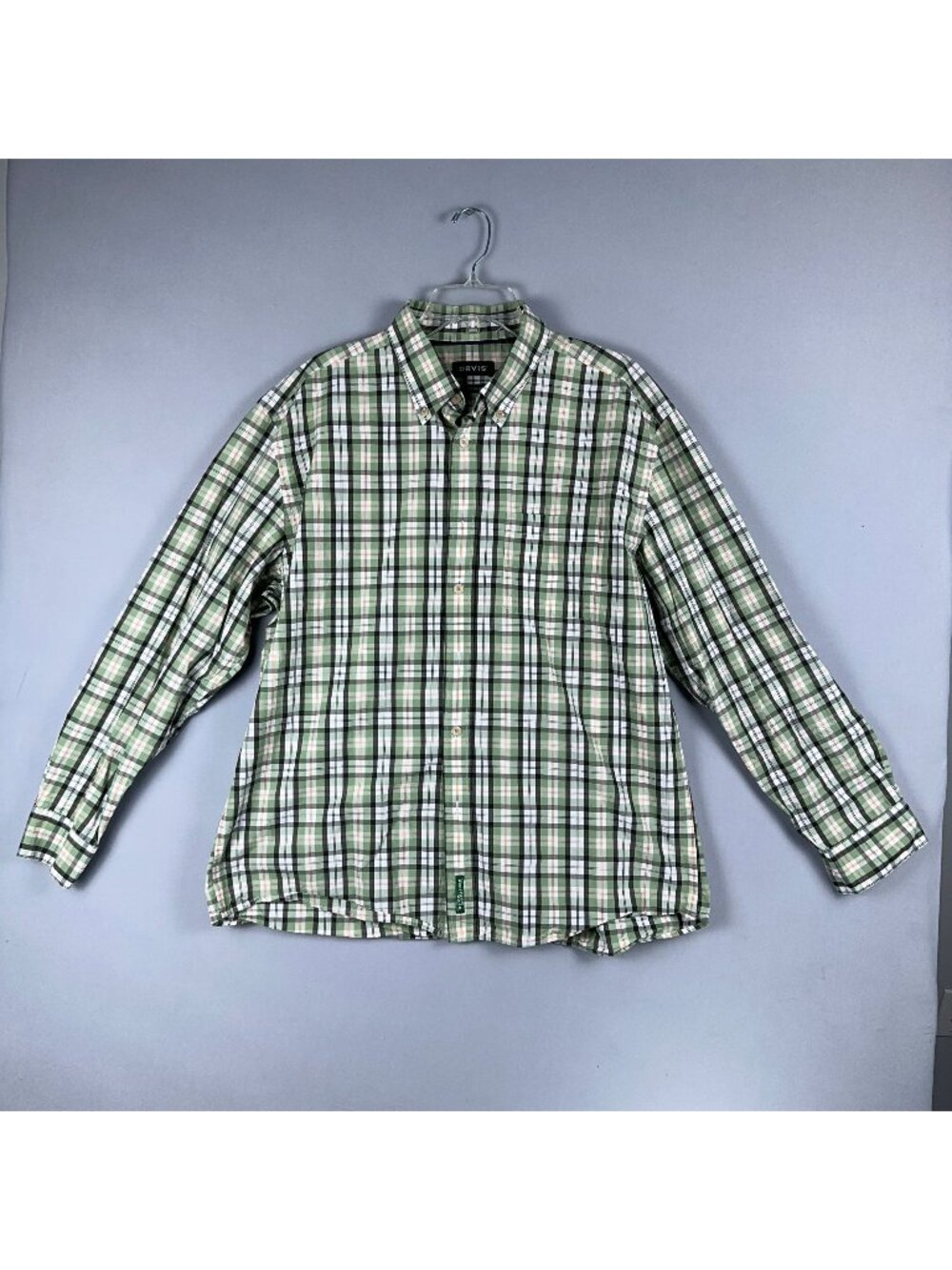 Orvis Plaid Button Down Shirt 100% Cotton Active Fit Mens Size XL Long Sleeve Gr